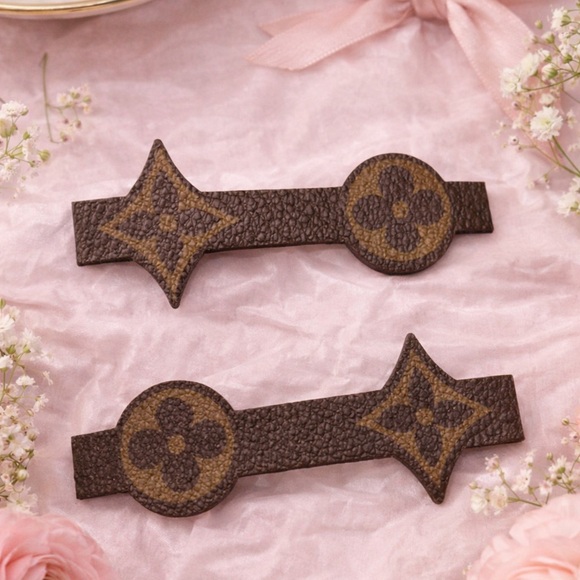 Accessories - Monogram Canvas Hair Barrettes, Handmade set of two